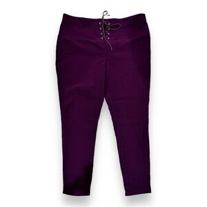 Women’s 2X Eggplant Purple Crepe de Chine Lace Up Ankle Crop Pants